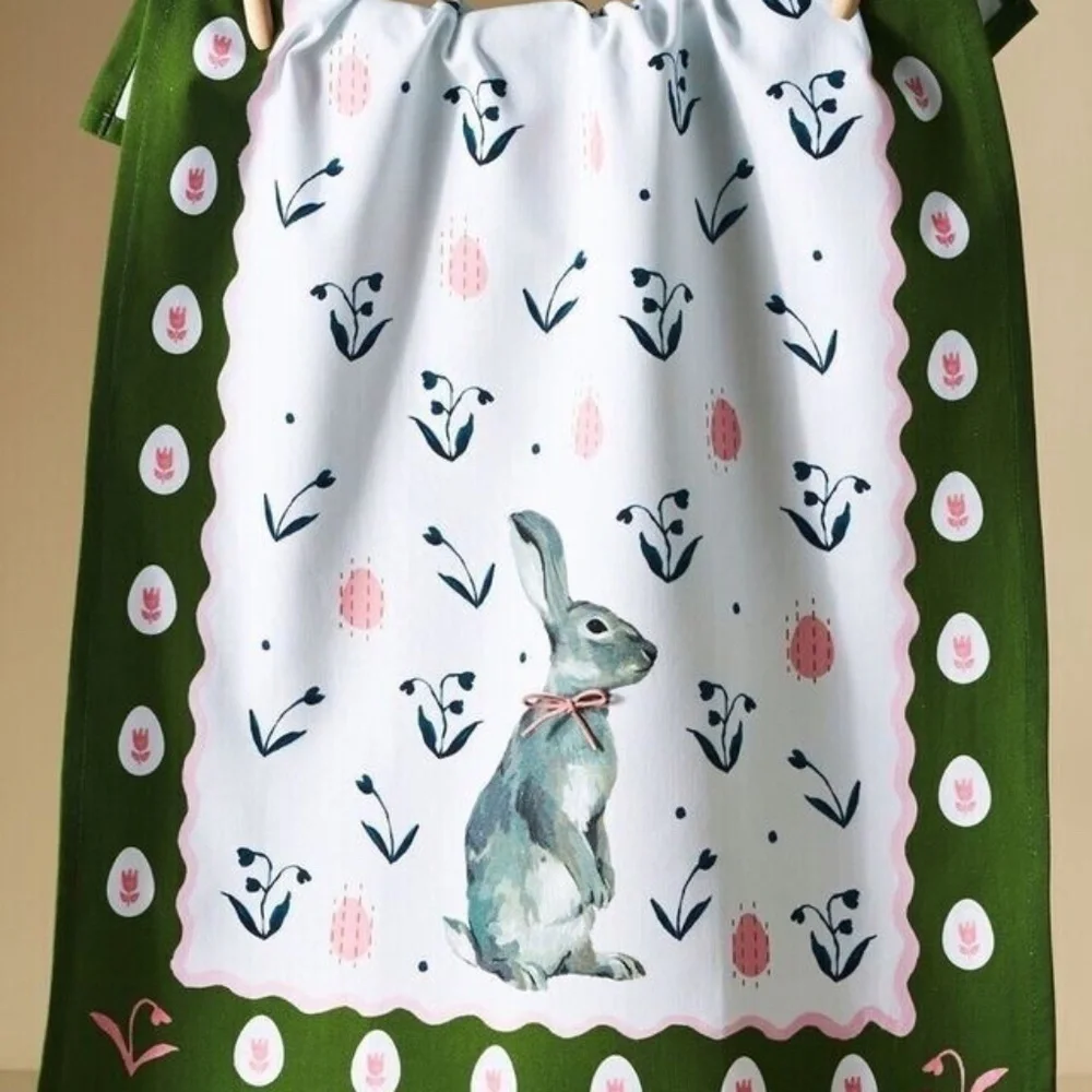 NWT Anthropologie Blossom Bunny Dish Towel Easter Spring